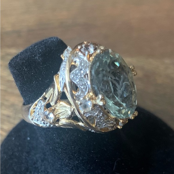 Prasiolite Amethyst. Ring. SZ 5. SS two tone. 5 Ct. Oval - Picture 2 of 9